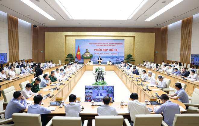 Thủ tướng Phạm Minh Chính, Trưởng Ban Chỉ đạo Nhà nước các công trình, dự án quan trọng quốc gia, trọng điểm ngành giao thông vận tải chủ trì Phiên họp thứ 10 của Ban Chỉ đạo. (Ảnh: Dương Giang/TTXVN) TTXVN_2903Thutuong1.jpg