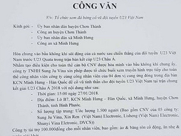 Nhiều công ty nước ngoài cho công nhân nghỉ việc để cổ vũ U23 Việt Nam ảnh 1
