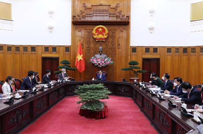 Thủ tướng Phạm Minh Chính tiếp Đại sứ Pháp Nicolas Warnery. (Ảnh: Dương Giang/TTXVN) Thủ tướng Phạm Minh Chính tiếp Đại sứ Cộng hòa Pháp tại Việt Nam ảnh 2