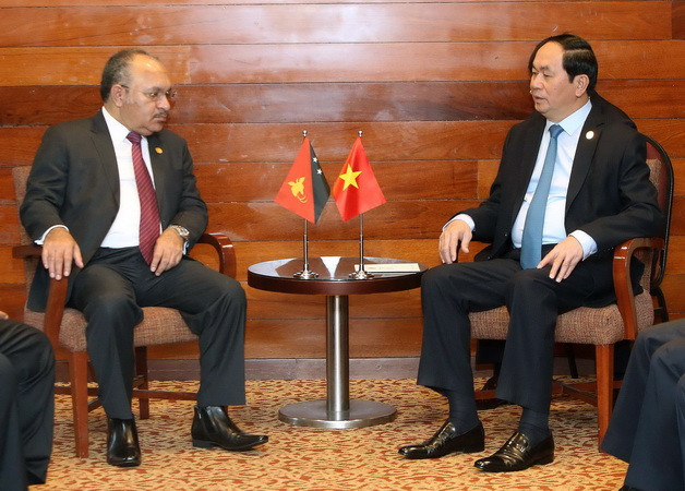 Chủ tịch nước Trần Đại Quang tiếp Thủ tướng Papua New Guinea Peter O’ Neill. (Ảnh: Nhan Sáng/TTXVN) Hoạt động song phương của Chủ tịch nước Trần Đại Quang tại Peru ảnh 6