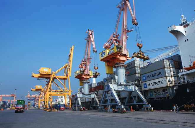 Bốc xếp hàng hóa tại Cảng Hải Phòng. (Ảnh: Lâm Khánh/TTXVN) Xem xét vụ tạm giữ lô hàng cá đông lạnh của Công ty Maersk Việt Nam ảnh 1