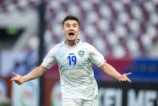 Husain Norchaev ghi bàn mở tỷ số cho U23 Uzbekistan. (Nguồn: AFC) U23_Uzbekistan_2604_1.jpg