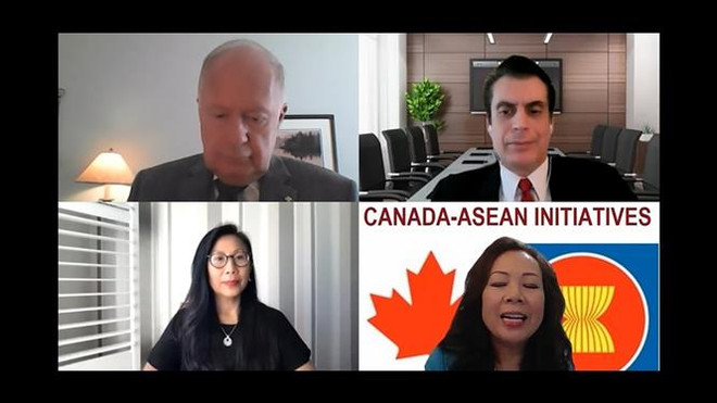 Hội thảo trực tuyến với chủ đề “Quốc hội lần thứ 44 của Canada và Chính sách châu Á”. (Ảnh: Nguyễn Viết Tuân/TTXVN) Vai trò ngày càng quan trọng của châu Á đối với Canada ảnh 1
