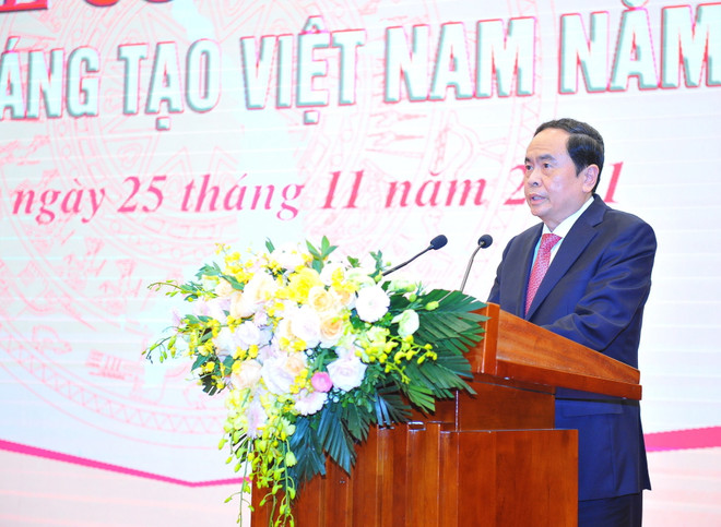 Phó Chủ tịch Thường trực Quốc hội Trần Thanh Mẫn phát biểu. (Ảnh: Minh Đức/TTXVN) Vinh danh các công trình tiêu biểu trong Sách vàng Sáng tạo Việt Nam ảnh 2