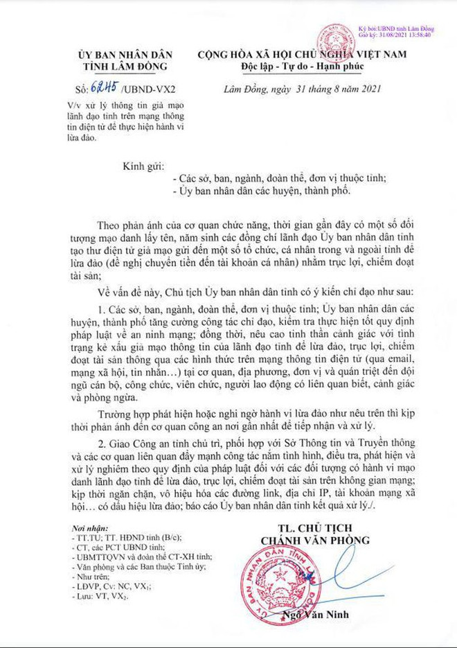 Cảnh báo tình trạng giả mạo lãnh đạo tỉnh trên mạng để lừa đảo ảnh 1