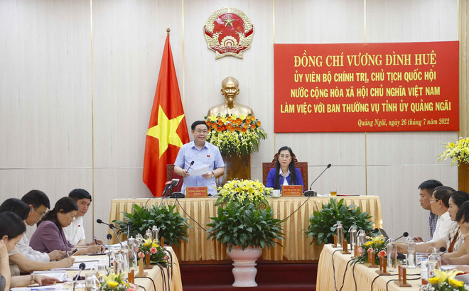 Chủ tịch Quốc hội Vương Đình Huệ phát biểu. (Ảnh: Doãn Tấn/TTXVN) Quảng Ngãi có dư địa lớn để thành trung tâm phát triển của miền Trung ảnh 2