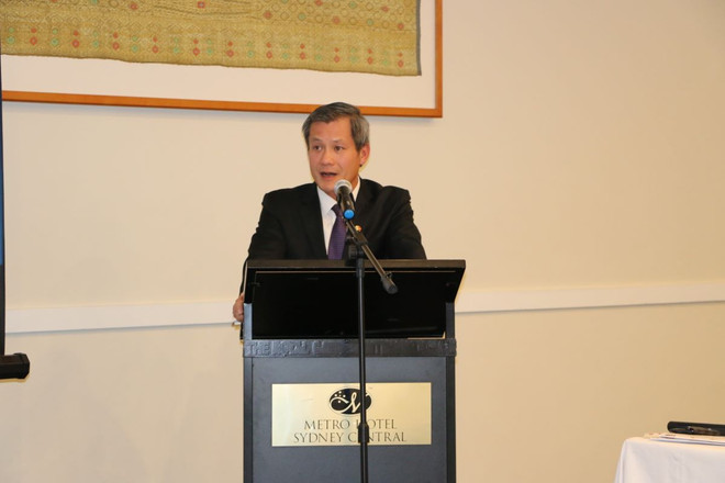 Tổng Lãnh sự Việt Nam phụ trách các bang New South Wales, bang Queensland và bang Nam Australia Nguyễn Đăng Thắng phát biểu tại buổi Hội thảo xúc tiến thương mại và đầu tư giữa tỉnh Nam Định với các đối tác Australia. (Ảnh: Thanh Tú/TTXVN) ttxvn_nam_dinh_xuc_tien_dau_tu_va_thuong_mai_tai_australia_3005-2.jpg