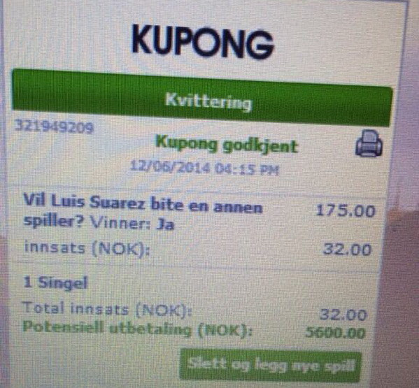 Thắng 500 bảng nhờ đặt cược Luis Suarez cắn ở World Cup ảnh 1