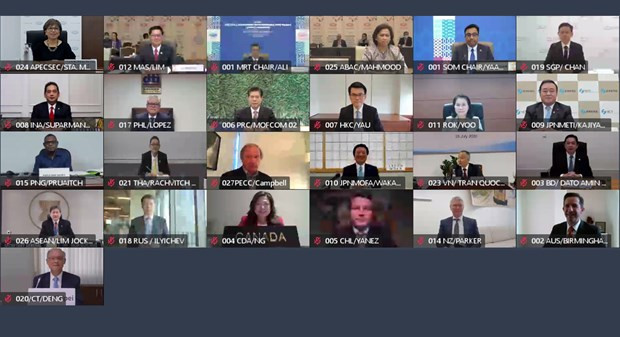 Hội nghị trực tuyến cấp bộ trưởng thương mại của APEC. (Ảnh: APEC) Nhìn lại 26 kỳ Hội nghị Cấp cao Diễn đàn hợp tác kinh tế châu Á-TBD ảnh 1