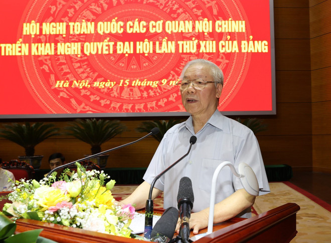 Tổng Bí thư Nguyễn Phú Trọng phát biểu chỉ đạo hội nghị. (Ảnh: Trí Dũng/TTXVN) Các cơ quan nội chính phải thật sự là những "Thanh bảo kiếm sắc bén" ảnh 1