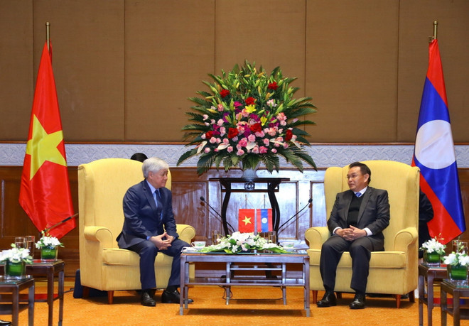 Chủ tịch Ủy ban Trung ương MTTQ hội kiến Chủ tịch Quốc hội Lào ảnh 1