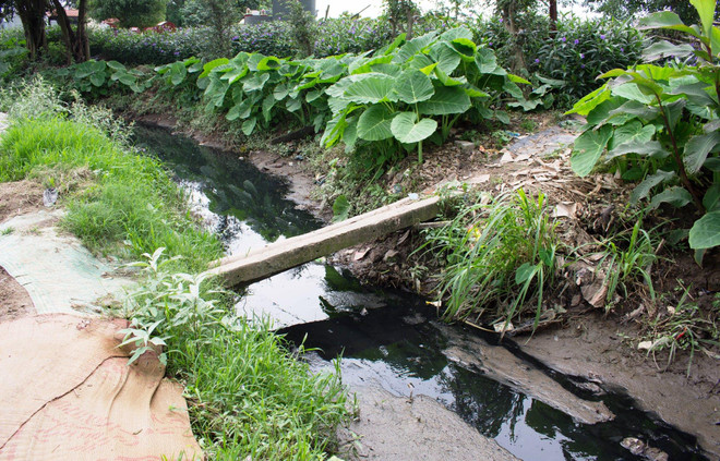 Kênh mương thủy lợi tiếp nhận nhiều nguồn thải gây ô nhiễm. (Ảnh: Thoa Chu/Vietnam+) Hà Nội: Nước thải xâm nhập kênh thủy lợi, dân thiếu nước sạch tưới rau ảnh 6