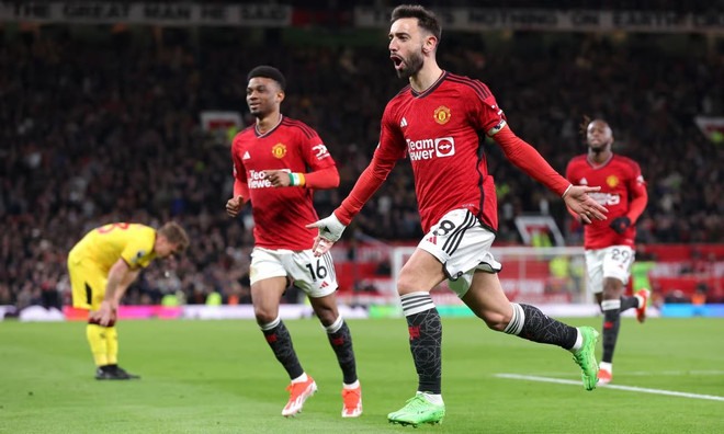 Bruno lập cú đúp giúp Manchester United thắng ngược. (Nguồn: Getty Images) Manchester United-thang-nguoc_25.jpg
