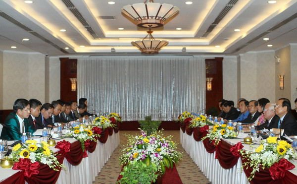 Quang cảnh buổi tiếp. (Ảnh: Thanh Vũ/TTXVN) TP.HCM và thủ đô Vientiane của Lào đẩy mạnh hợp tác toàn diện ảnh 1