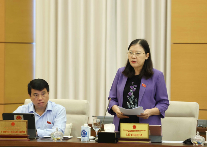 Chủ nhiệm Ủy ban Tư pháp của Quốc hội Lê Thị Nga phát biểu tại phiên họp. (Ảnh: Phương Hoa/TTXVN) ttxvn_le thi nga.jpg