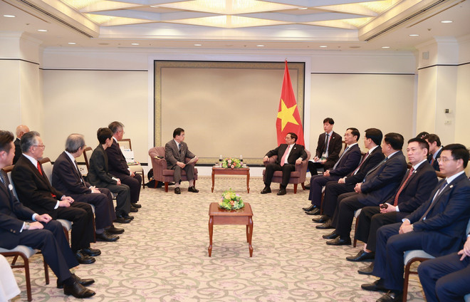 Thủ tướng Phạm Minh Chính tiếp Chi hội Hội Hữu nghị Việt Nam-Hiroshima, Nhật Bản. (Ảnh: Dương Giang/TTXVN) Thủ tướng tiếp lãnh đạo các hội hữu nghị Nhật Bản-Việt Nam ảnh 2