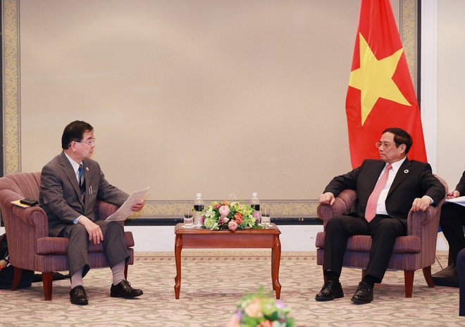 Thủ tướng Phạm Minh Chính tiếp Hội Hữu nghị Việt Nam-Hiroshima. (Ảnh: Dương Giang/TTXVN) Thủ tướng tiếp lãnh đạo các hội hữu nghị Nhật Bản-Việt Nam ảnh 1