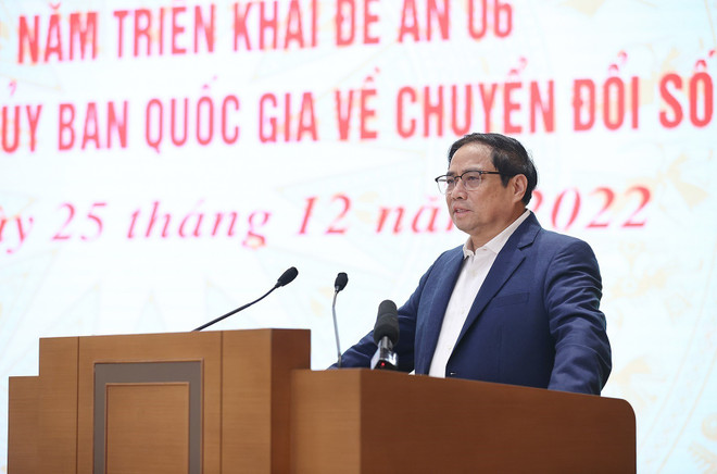 Thủ tướng Phạm Minh Chính phát biểu khai mạc hội nghị. (Ảnh: Dương Giang/TTXVN) Thủ tướng chủ trì Hội nghị sơ kết một năm triển khai Đề án 06 ảnh 1