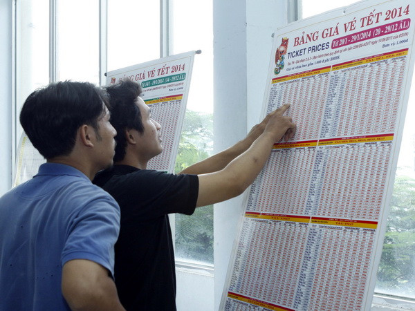 Hành khách tìm hiểu thông tin vé Tết 2014 tại Ga Sài Gòn. (Ảnh: Hoàng Hải/TTXVN) Ga Sài Gòn còn hơn 9.000 vé chiều đi ra trước Tết ảnh 1