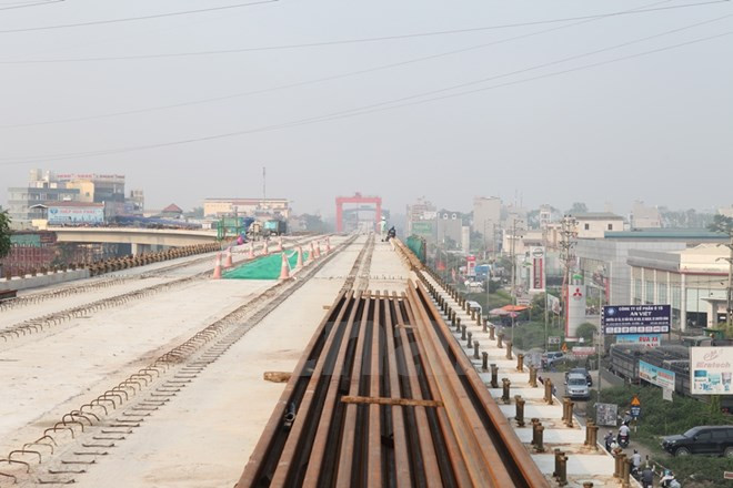 Dự án đường sắt đô thị Cát Linh-Hà Đông. (Ảnh: Doãn Đức/Vietnam+) Treo thưởng 2 triệu USD về tiến độ đường sắt Cát Linh-Hà Đông ảnh 1