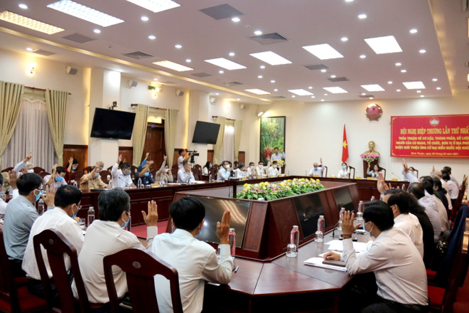 Quang cảnh Hội nghị. (Ảnh: Nguyễn Thanh/TXVN) Bình Thuận thống nhất về cơ cấu, thành phần, số lượng đại biểu ảnh 1