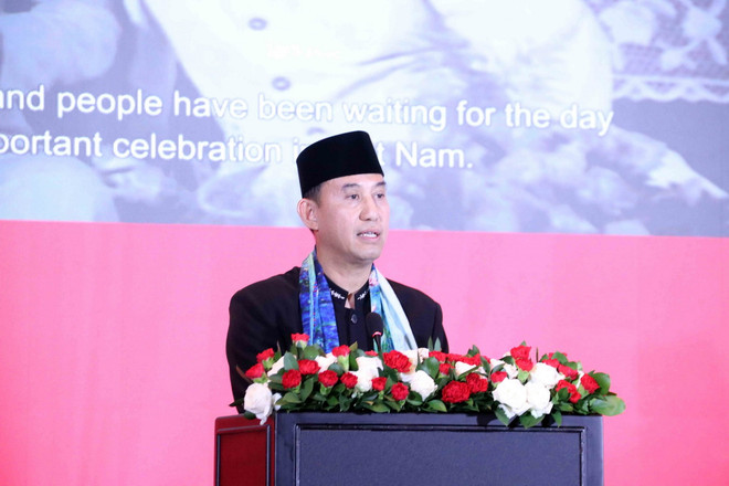 Ông Agustaviano Sofjan Tổng Lãnh sự Indonesia tại Thành phố Hồ Chí Minh phát biểu tại buổi lễ. (Ảnh: Xuân Khu/TTXVN) ttxvn_le_ky_niem_79_nam_quoc_khanh_indonesia_tai_thanh_pho_ho_chi_minh2_resize.jpg