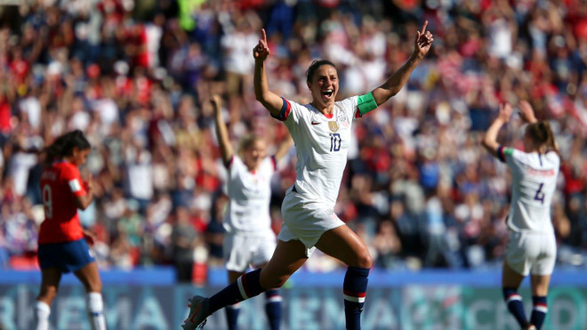 Mỹ thẳng tiến vào vòng 1/8 World Cup nữ 2019. (Nguồn: Getty Images) World Cup nữ 2019: Thái Lan lại thảm bại, Nhật Bản vào vòng 1/8 ảnh 2