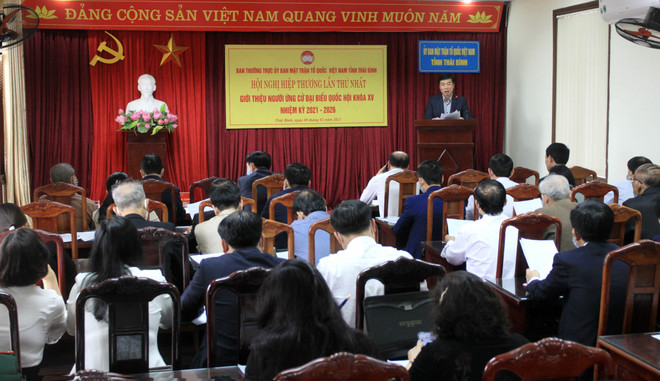 Quang cảnh hội nghị. (Ảnh: Thế Duyệt/TTXVN) Tỉnh Thái Bình tổ chức hội nghị hiệp thương lần thứ nhất ảnh 1
