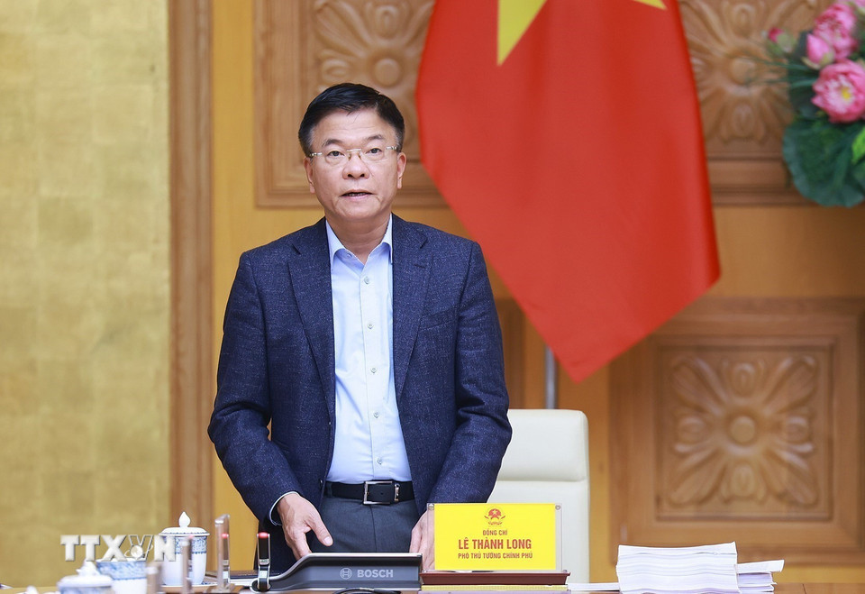 Phó Thủ tướng Lê Thành Long, Phó Trưởng ban Thường trực Ban Chỉ đạo phát biểu. (Ảnh: Dương Giang/TTXVN)