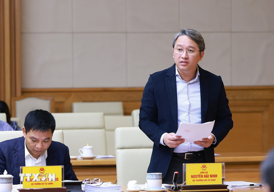 Bộ trưởng Bộ Tư pháp Nguyễn Hải Ninh phát biểu. (Ảnh: Dương Giang/TTXVN)