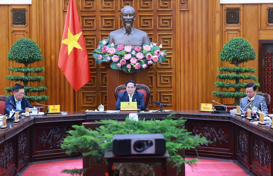 Thủ tướng Phạm Minh Chính chủ trì Phiên họp lần thứ năm của Ban Chỉ đạo tinh gọn bộ máy của Chính phủ. (Ảnh: Dương Giang/TTXVN)