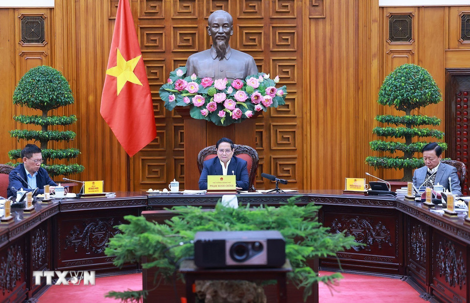 Thủ tướng Phạm Minh Chính chủ trì Phiên họp lần thứ năm của Ban Chỉ đạo tinh gọn bộ máy của Chính phủ. (Ảnh: Dương Giang/TTXVN)