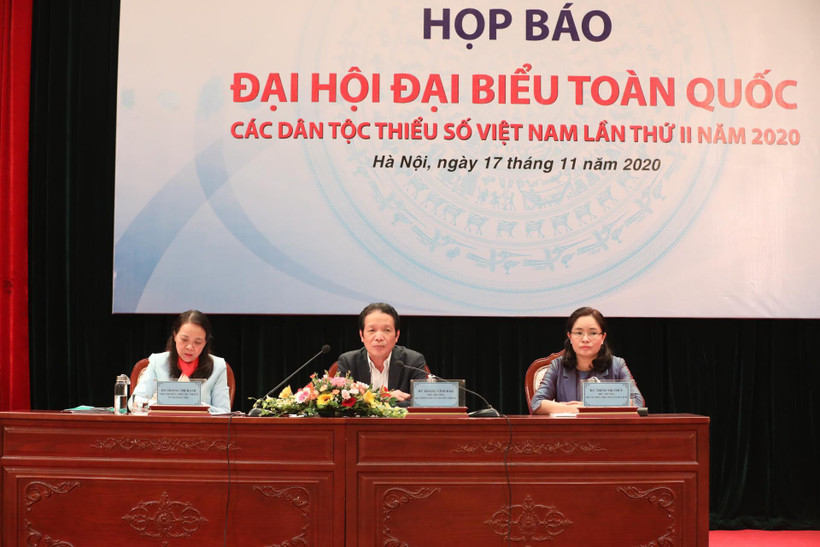 Họp báo Đại hội đại biểu toàn quốc các dân tộc thiểu số lần thứ 2 năm 2020 . (Ảnh: Minh Quyết/TTXVN)