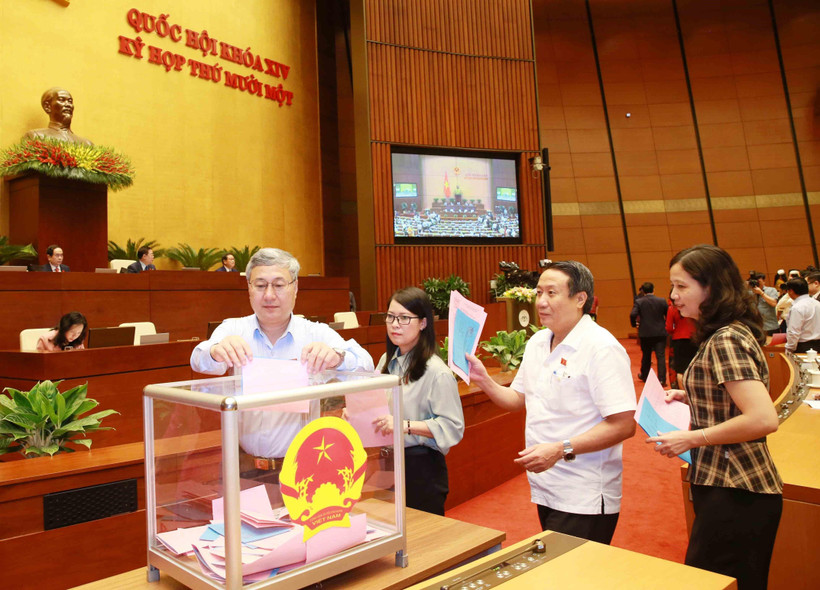 Các đại biểu Quốc hội bỏ phiếu bổ nhiệm một số thành viên của Chính phủ. (Ảnh: Trọng Đức/TTXVN)