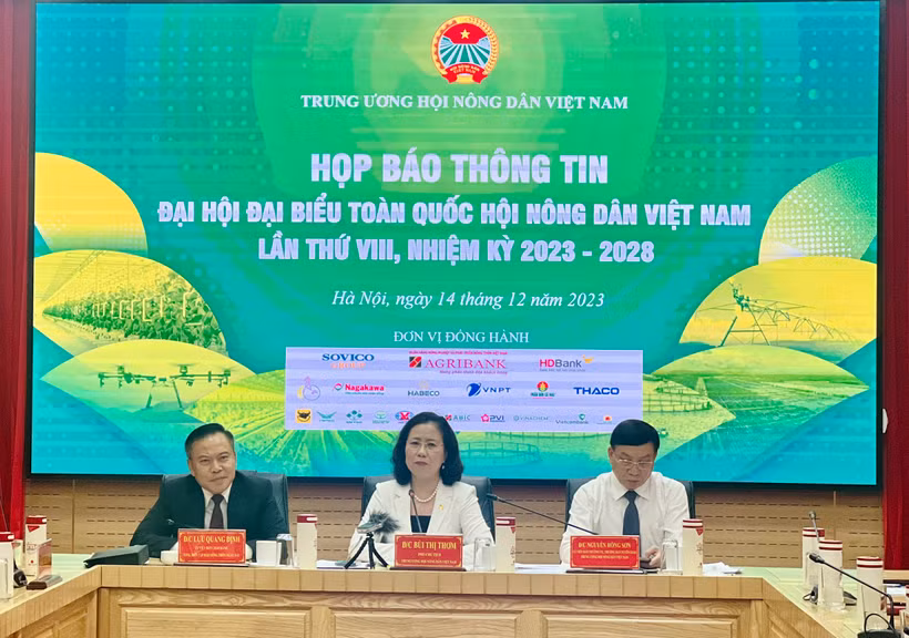 Họp báo thông tin về Đại hội đại biểu toàn quốc Hội Nông dân Việt Nam lần thứ VIII. (Ảnh: PV/Vietnam+)