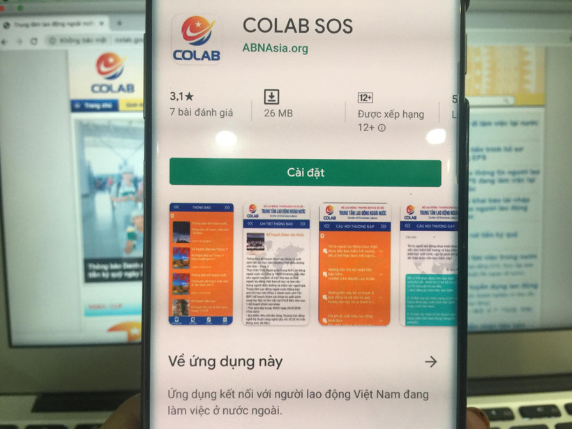 Ứng dụng COLAB SOS để hỗ trợ lao động Việt Nam đang làm việc ở nước ngoài. (Ảnh: PV/Vietnam+)