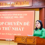 Đồng chí Cao Thị Hòa An, Uỷ viên Ban chấp hành Trung ương Đảng, Phó Bí thư Tỉnh ủy, Chủ tịch Hội đồng Nhân dân tỉnh Đắk Lắk phát biểu tại kỳ họp. (Ảnh: Ngọc Minh/TTXVN)