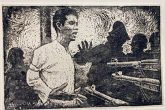 Tranh về anh Nguyễn Văn Trỗi của tác giả Hoàng Đạo Khánh, tranh khắc gỗ, năm 1965. (Ảnh: Bảo tàng Mỹ thuật Việt Nam)