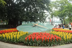 Rực rỡ sắc hoa bên Hồ Gươm. (Ảnh: Bảo Ngọc/Vietnam+)