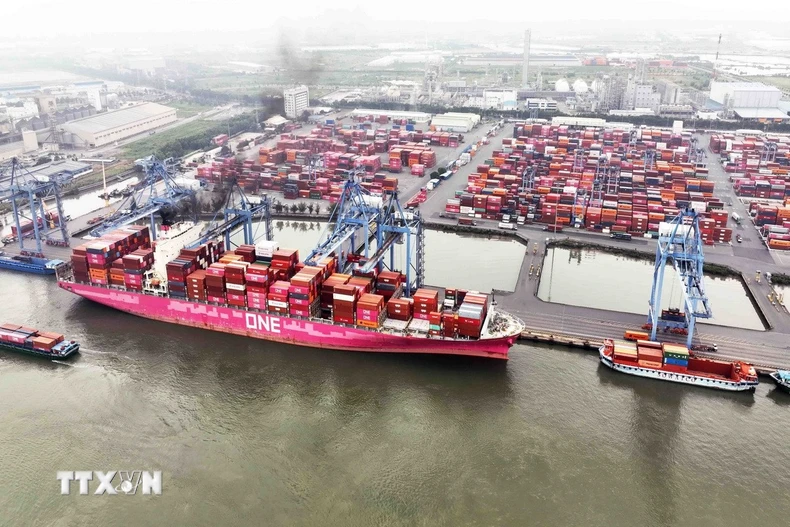 Container hàng hóa tại Cảng Quốc tế Tân Cảng-Cái Mép. (Ảnh: Vũ Sinh/TTXVN)