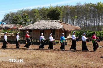 Tết Nguyên đán là dịp để người dân thôn Hào Lý tập trung về nhà văn hóa chào hỏi, chúc Tết và tham gia các hoạt động vui chơi, giải trí. (Ảnh: Dư Toán/TTXVN)