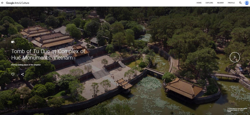 Hình ảnh lăng Tự Đức được giới thiệu trên Google Arts & Culture. (Ảnh: BTC)
