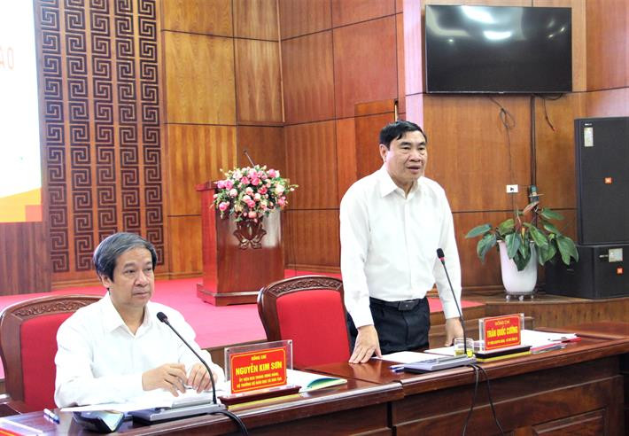 Bí thư Tỉnh uỷ Điện Biên Trần Quốc Cường phát biểu tại buổi làm việc. (Ảnh: Bộ GD-ĐT)