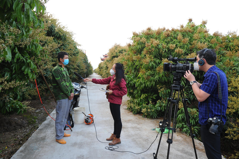 Lãnh đạo Nhà nước đã có sự ghi nhận nỗ lực của các nhà báo không ngại lây lan, hiểm nguy vào giữa tâm dịch để viết tin, bài. (Ảnh: TTXVN)