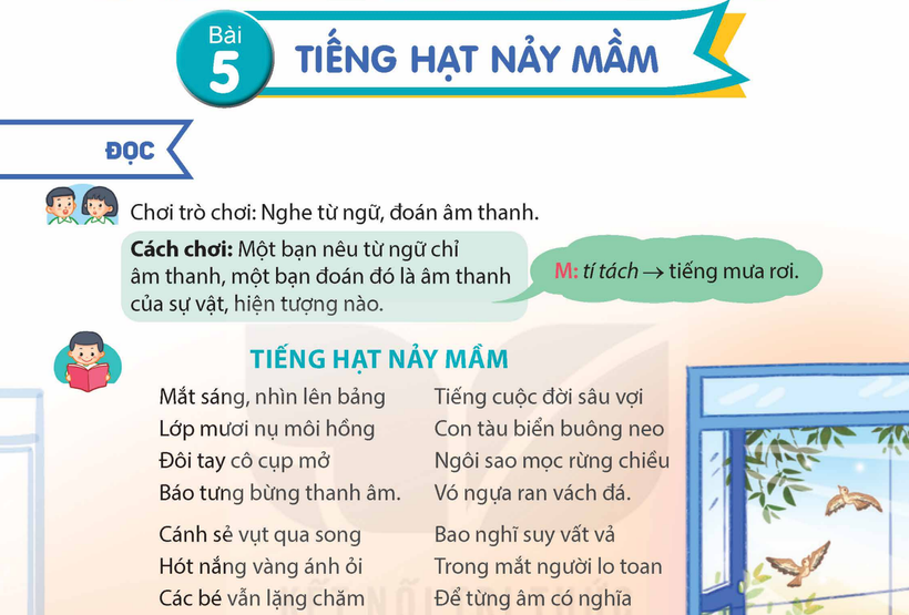 Bài thơ "Tiếng hạt nảy mầm" trong sách giáo khoa Tiếng Việt lớp 5. (Ảnh chụp màn hình)