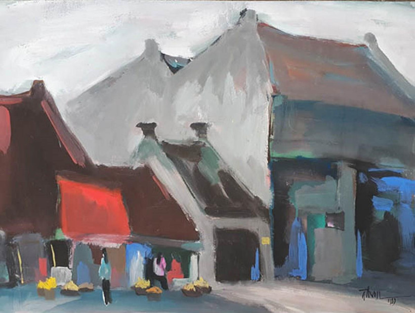 'Một góc phố Hải Phòng' qua góc nhìn của họa sỹ Nguyễn Quốc Thái. (Ảnh: BTC)