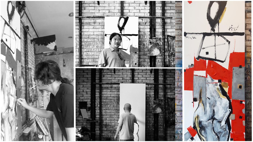 Ba tác giả cùng cầm cọ lên vẽ một tác phẩm, điều kiện là cả ba đều phải giữ được ngôn ngữ riêng của mình. (Ảnh: BTC)