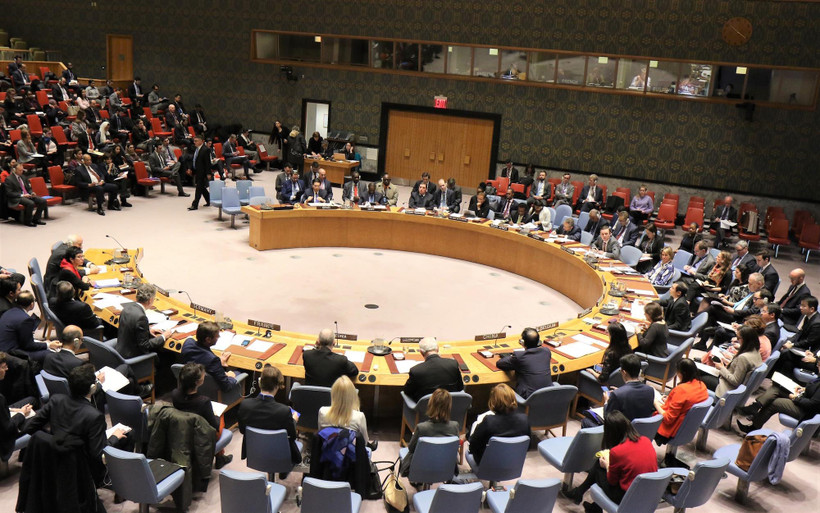 Toàn thể phiên thảo luận mở của Hội đồng Bảo an (ngày 21/1 tại trụ sở Liên hợp quốc ở New York, Mỹ) về vấn đề Palestine-Israel do Việt Nam chủ trì trên cương vị Chủ tịch Hội đồng Bảo an Liên hợp quốc. (Ảnh: Khắc Hiếu/TTXVN)