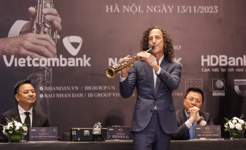 Nghệ sỹ Kenny G đã sẵn sàng cho đêm diễn duy nhất tại Hà Nội. (Ảnh: Hòa Nguyễn/Vietnam+)