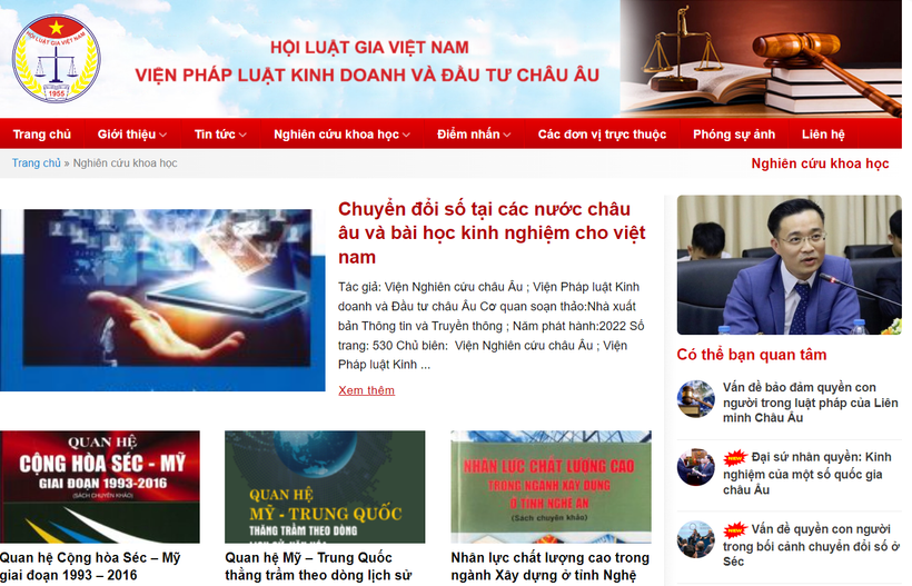 Website của Viện Pháp luật kinh doanh và Đầu tư Châu Âu. (Ảnh chụp màn hình)